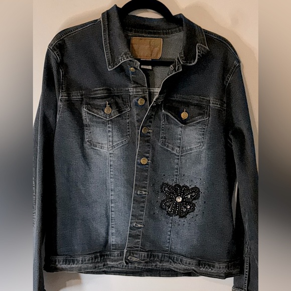 Sassy Thai Denim Jean Jacket Embellished Butterfly Embroidered Lace Size Large - Picture 11 of 13